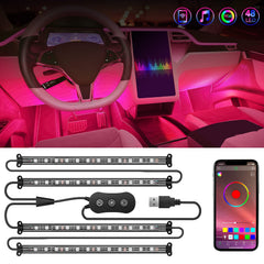 Nilight 4pcs USB interior lights front dash RGB strip enhances cabin ambiance.