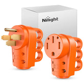Nilight 50A RV plug 14-50P close-up showcasing durable prongs for reliable power.