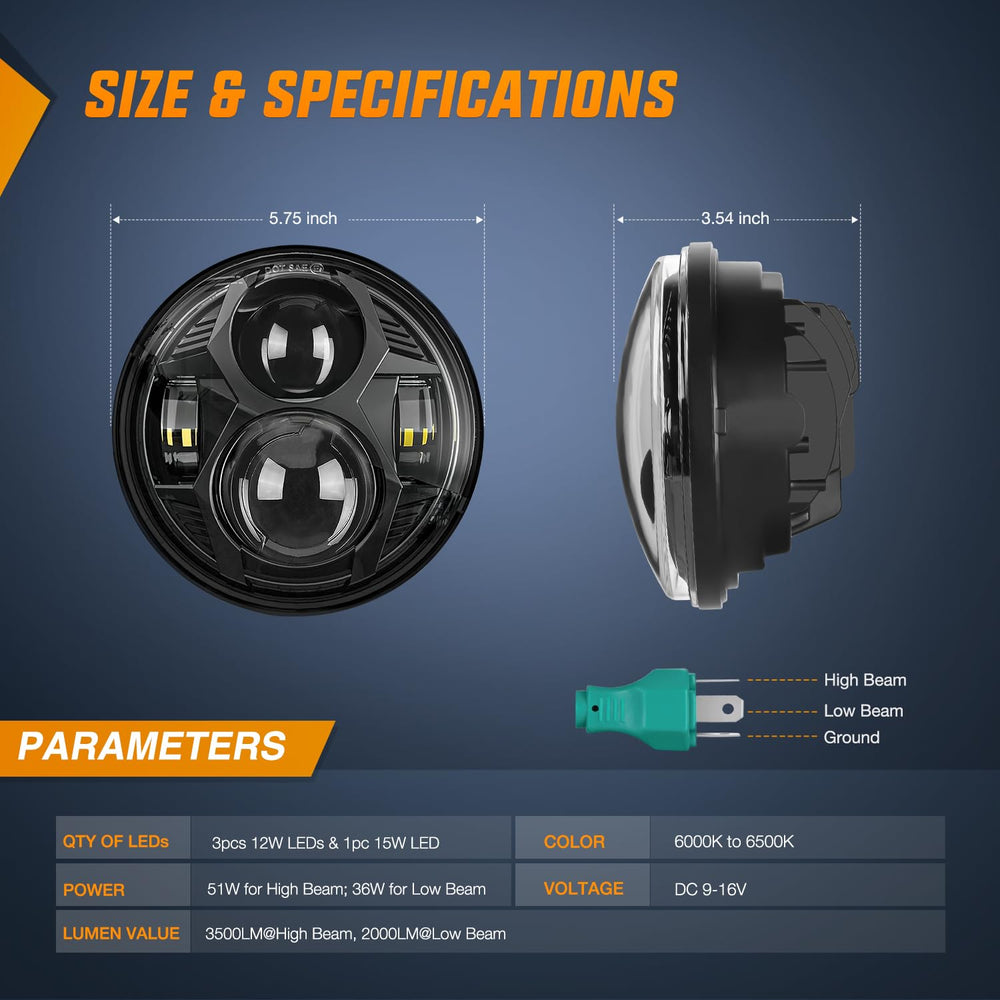 Nilight 575 headlight plug-and-play installation, no rewiring needed.