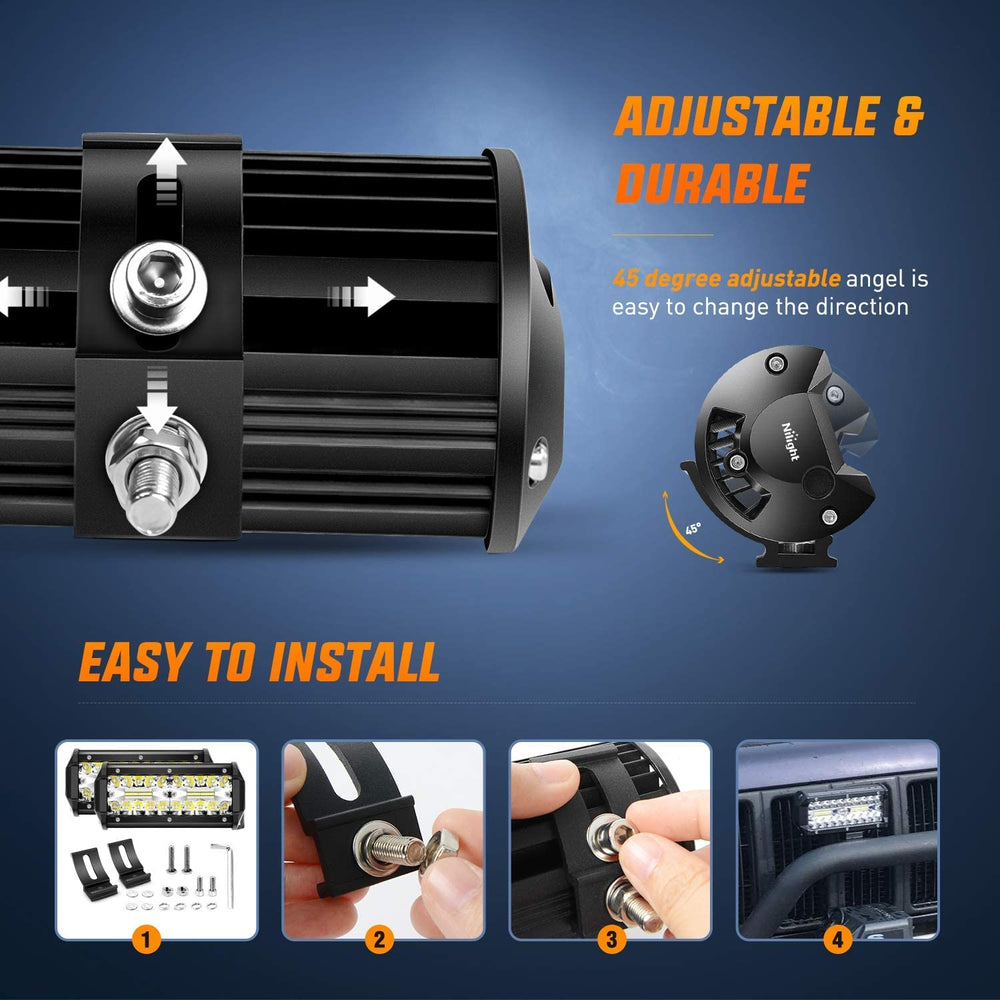 Nilight 6.5-inch 120W LED bar with wiring harness ready to install.