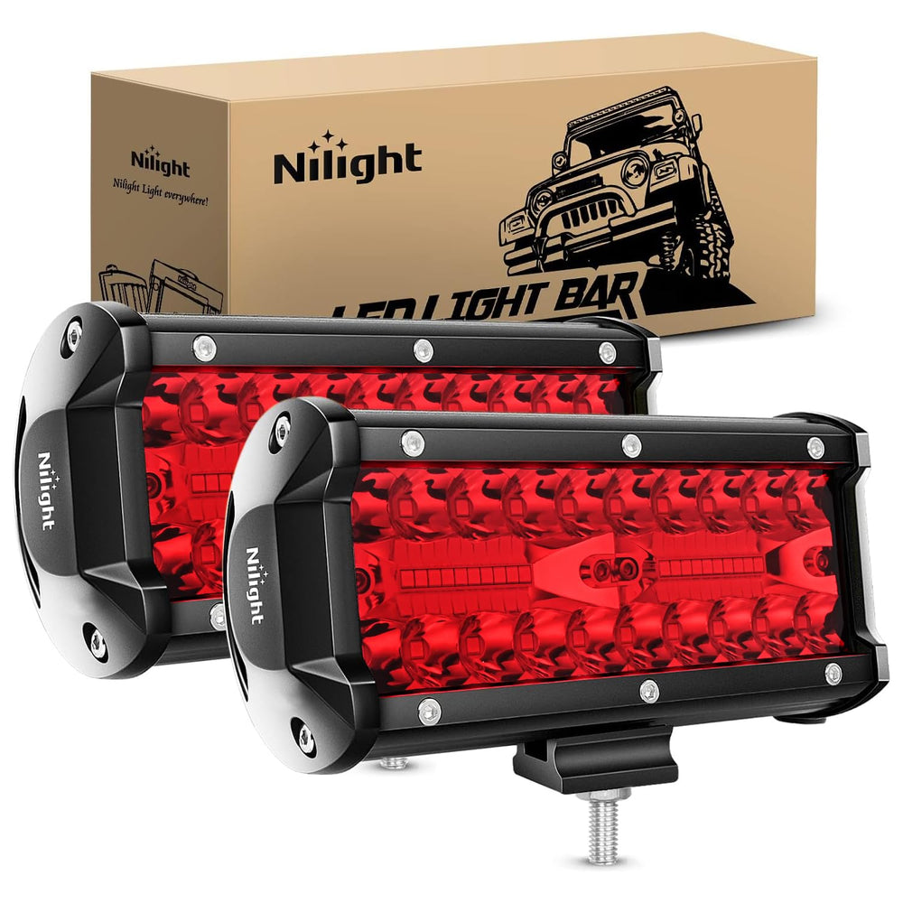 Nilight 6.5 inch LED light pod front view with red triple row beam for enhanced night visibility