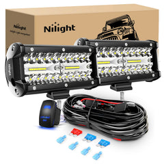 Nilight 6.5-inch spot-flood bar illuminating off-road at night for better visibility