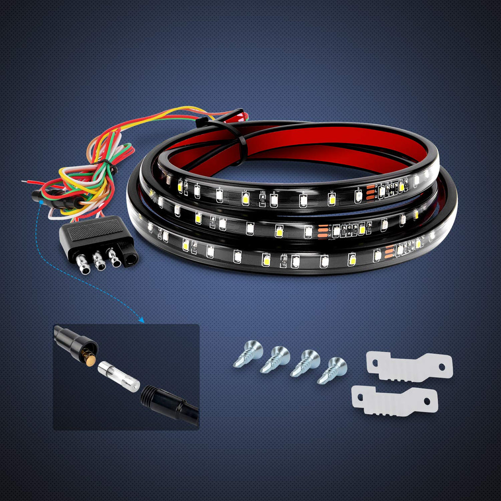 Nilight 60 Inch tailgate light bar in various usage scenarios for trucks and RVs.