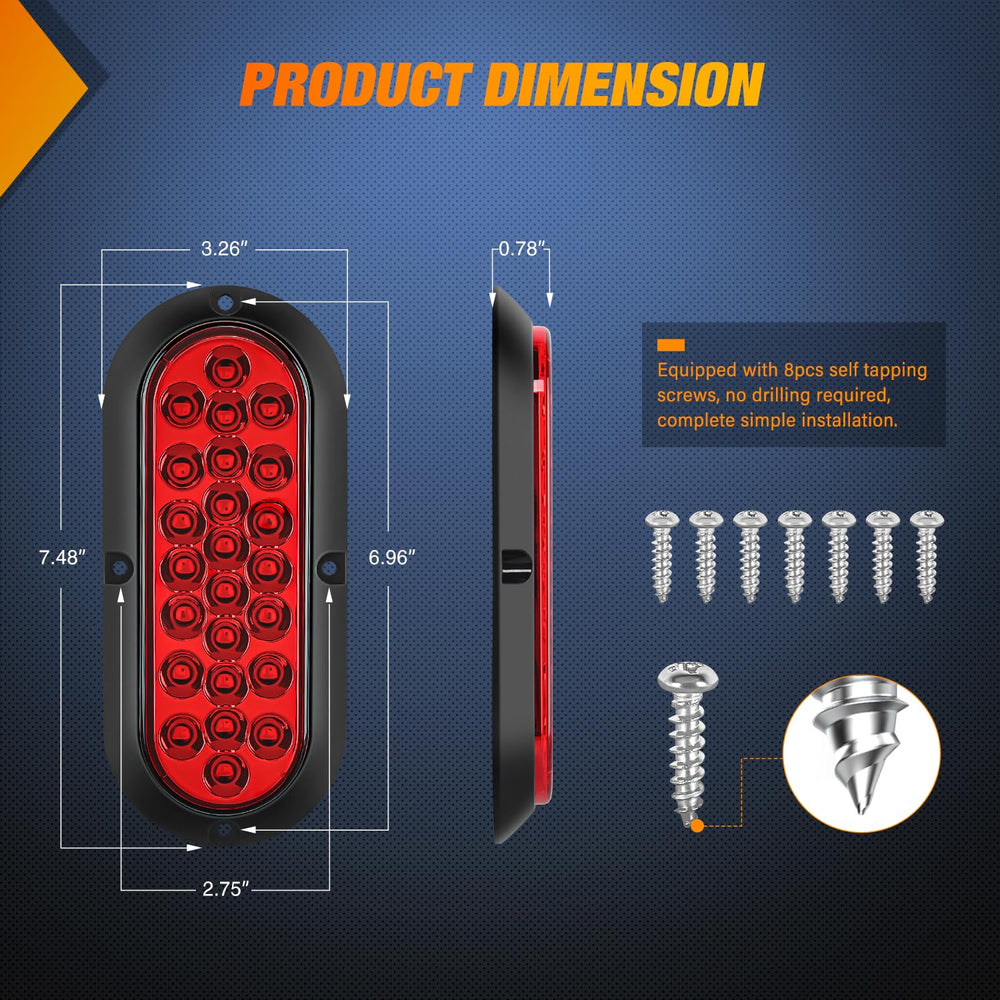 Nilight 6-inch oval tail light front view with bright red LEDs.