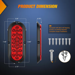 Nilight 6-inch oval tail light front view with bright red LEDs.