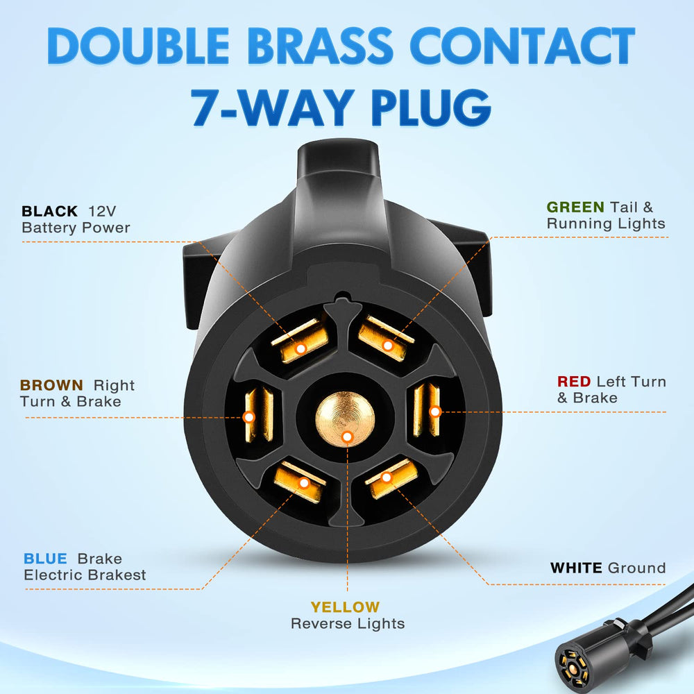 Nilight 7-way Y splitter dual male end enables running camper and trailer lights simultaneously.