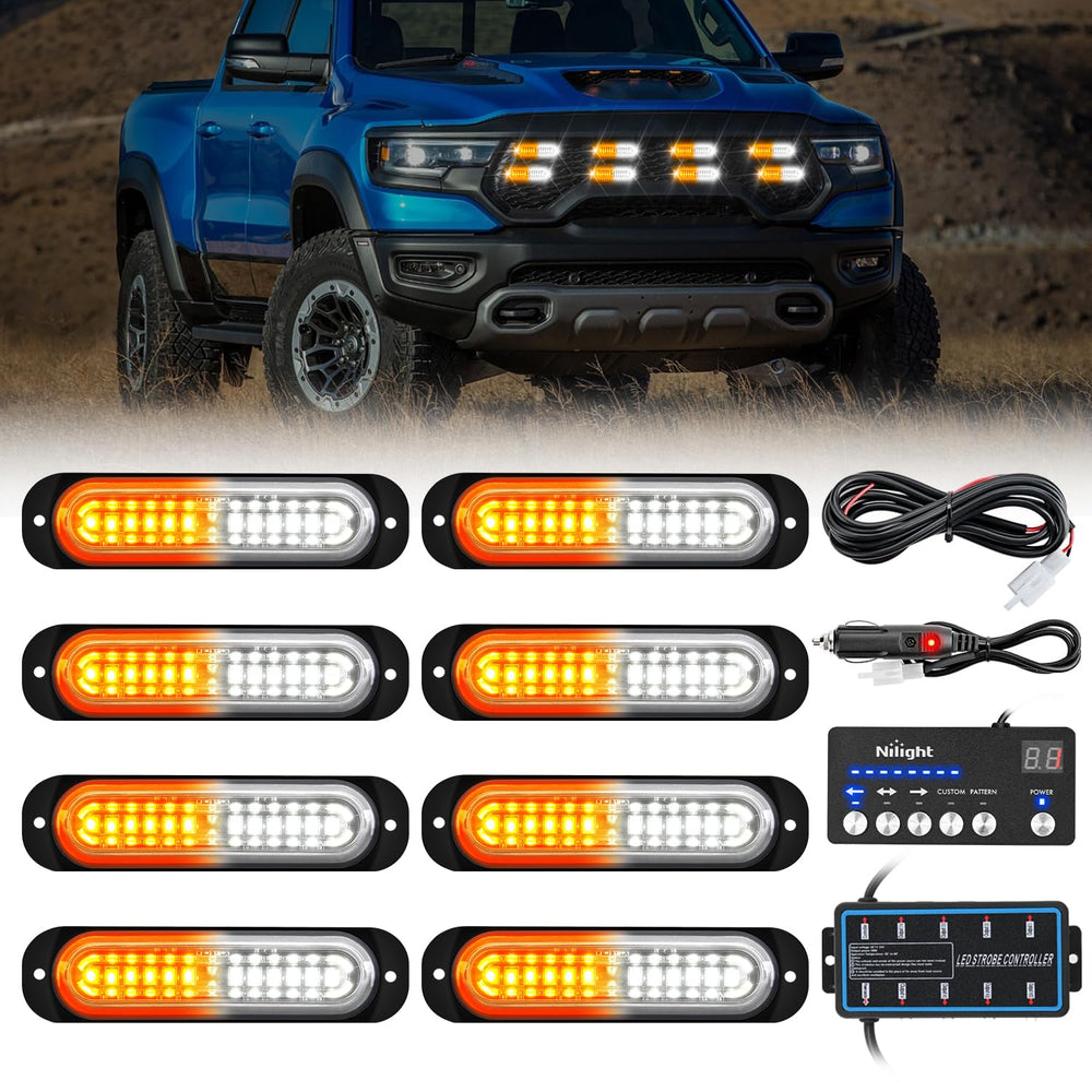 Nilight eight-head LED strobe lights, front view, high visibility for daytime and night driving