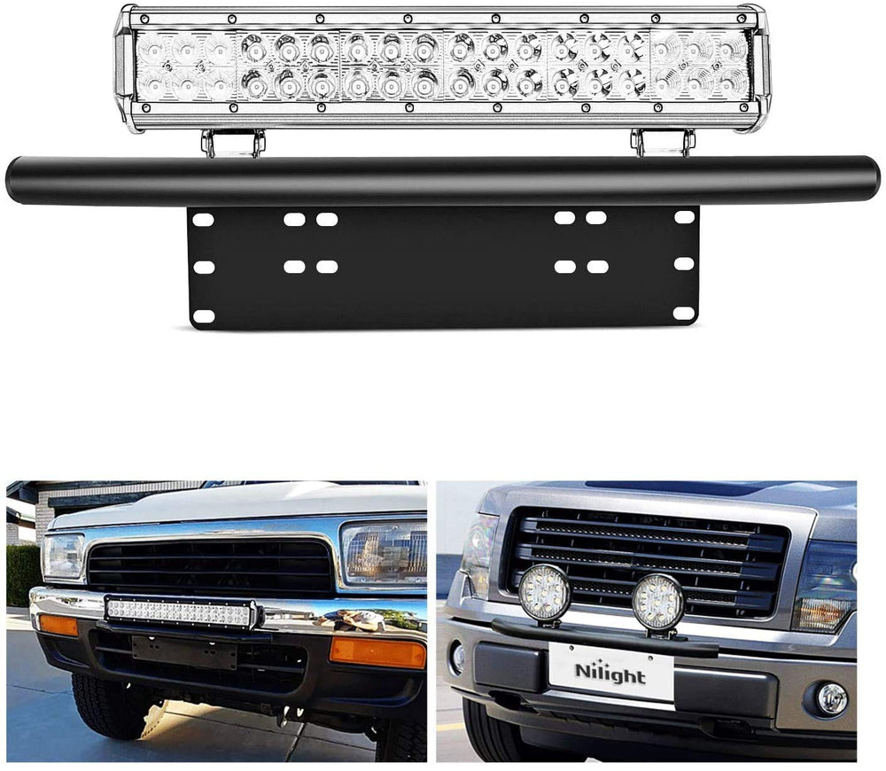 Nilight 90021B front license plate bracket secures auxiliary lights for a cleaner front end