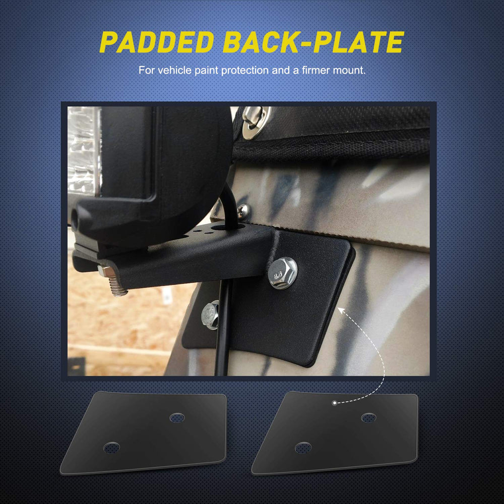 Nilight padded-backplate detail on the A-pillar bracket guards vehicle finish.