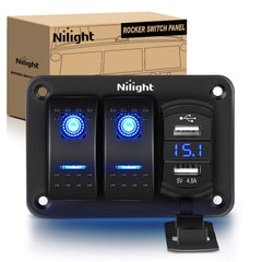 Nilight 90116C 2-gang switch panel on the front for easy dash integration.