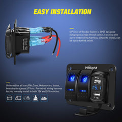 Nilight 90116C installed on a vehicle dash demonstrates convenient access and organization.