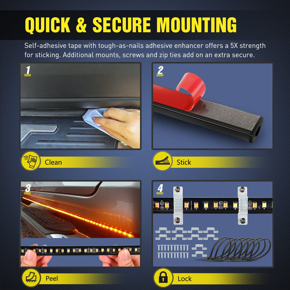Nilight peel and stick mounting provides quick secure installation