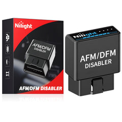 Nilight AFM Disabler connected to the OBD-II port showing full-cylinder operation potential.