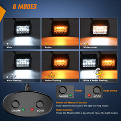 Nilight amber and white LED pods closeup highlighting durable housing and reflective optics.