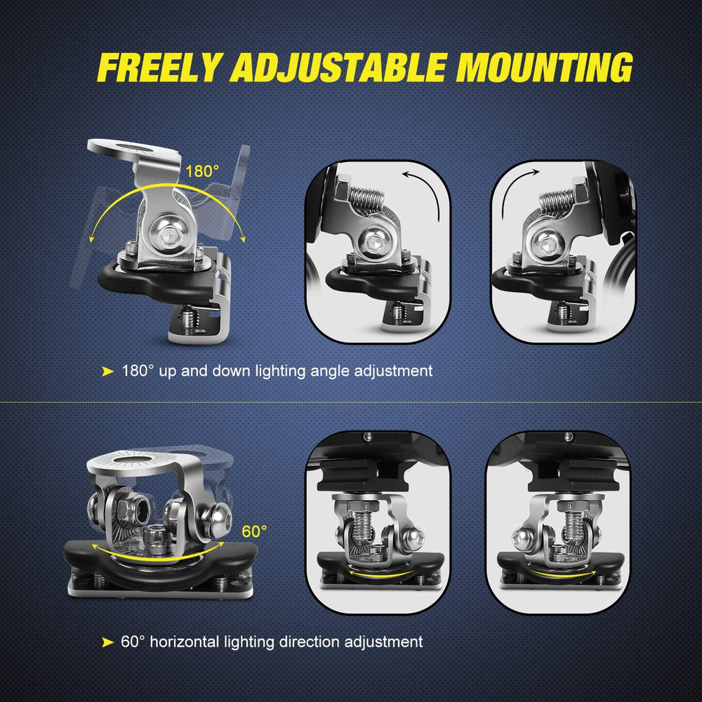 Nilight off-road lighting mount on hood pillar enables flexible aiming.