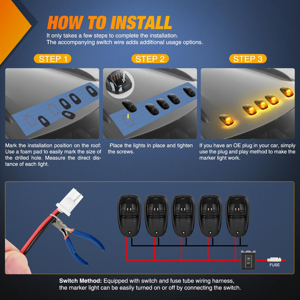 Nilight four-step installation compatible with Ford, Dodge, Ram SUVs and pickups