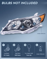 Nilight Camry headlight passenger-side with black housing for balanced illumination