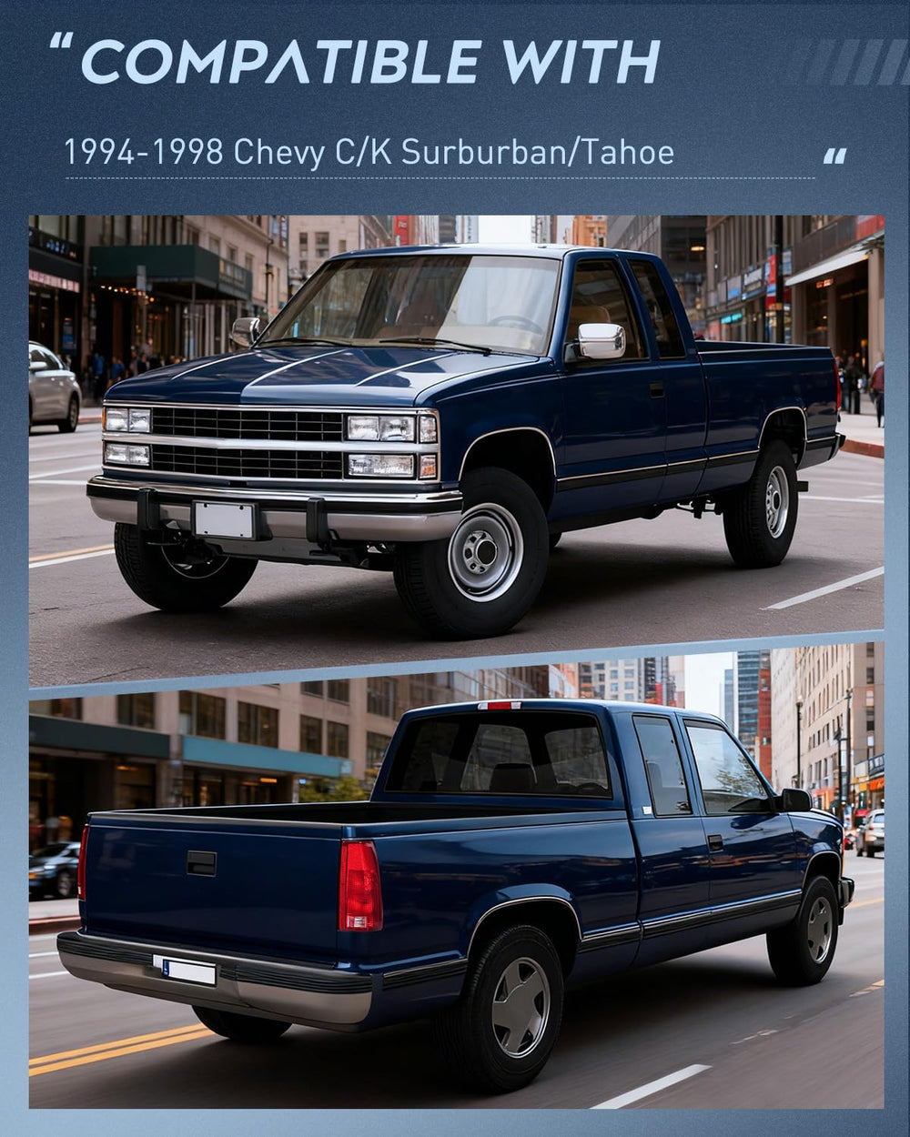 Nilight chrome bumper lamp styling complements vintage Chevy trucks.