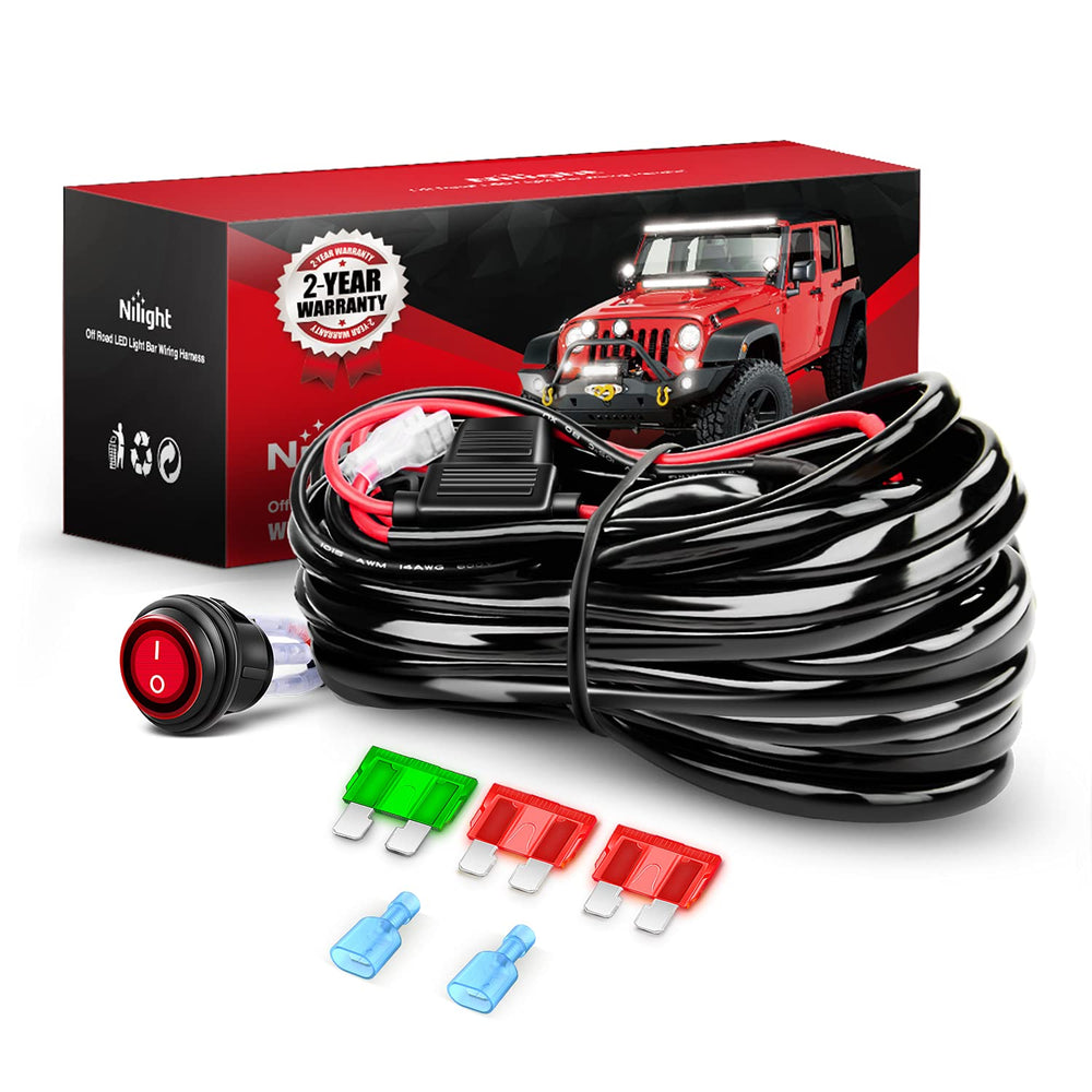 Nilight copper LED light bar wiring harness 10ft for durable power delivery.