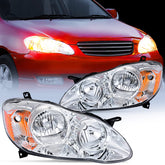 Nilight Corolla headlight, driver side chrome housing with amber reflector for clearer nighttime visibility.