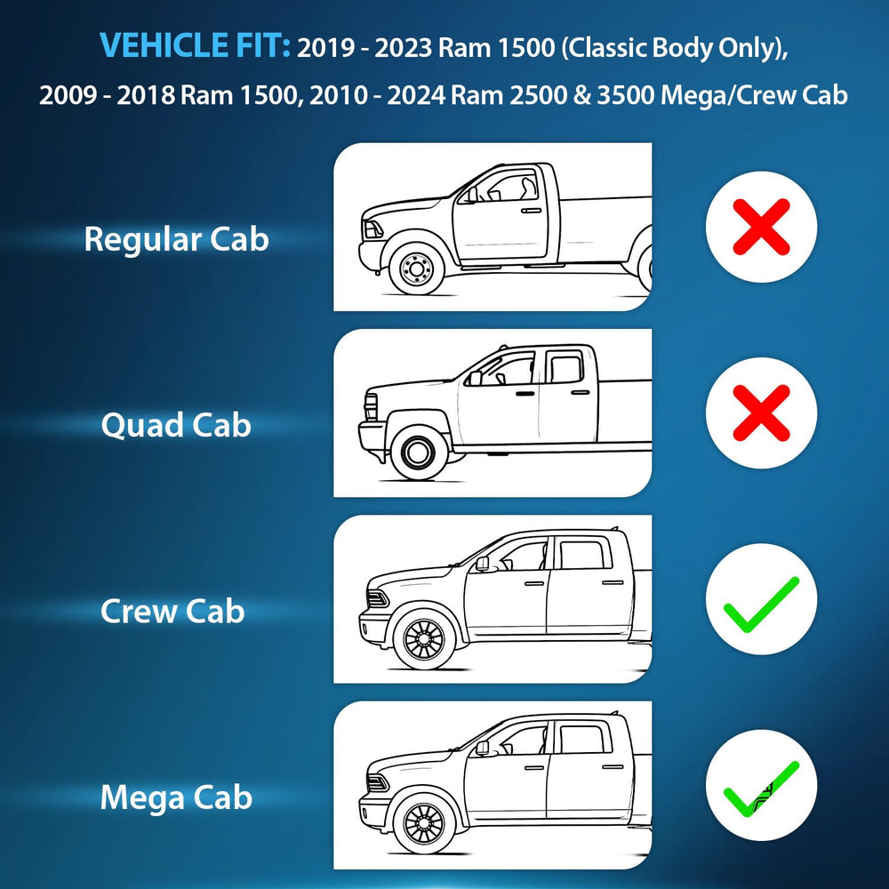 Nilight crew cab rain guards on Ram 1500 enhance exterior styling and protection