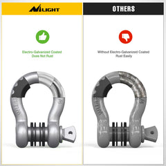 Nilight D-ring shackle in use with tow strap demonstrates practical off-road recovery potential.
