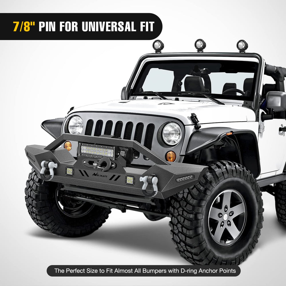 Nilight D-ring shackle shown with tow strap and winch gear for off-road recovery.