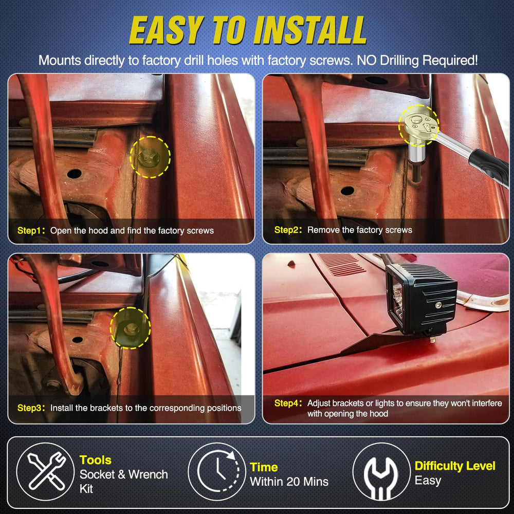 Nilight hood mount kit enabling quick install for LED pods