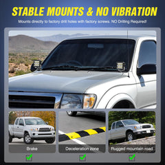Nilight ditch light brackets mounted with LED lights on Tacoma hood