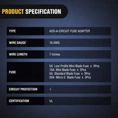 Nilight fuse taps pack with blade fuses organized for DIY wiring projects.