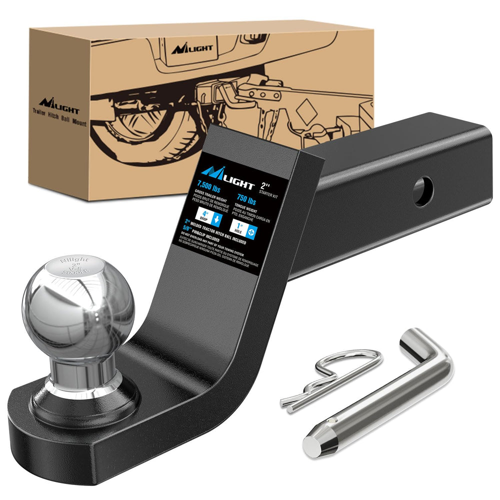 Nilight Fusion trailer hitch ball in 2-inch mount for secure towing connections.