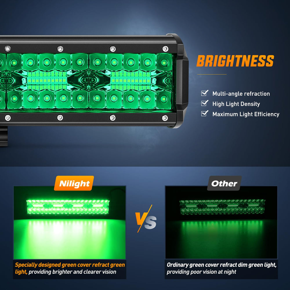 Nilight green LED light bar beam combo demonstrates versatile illumination