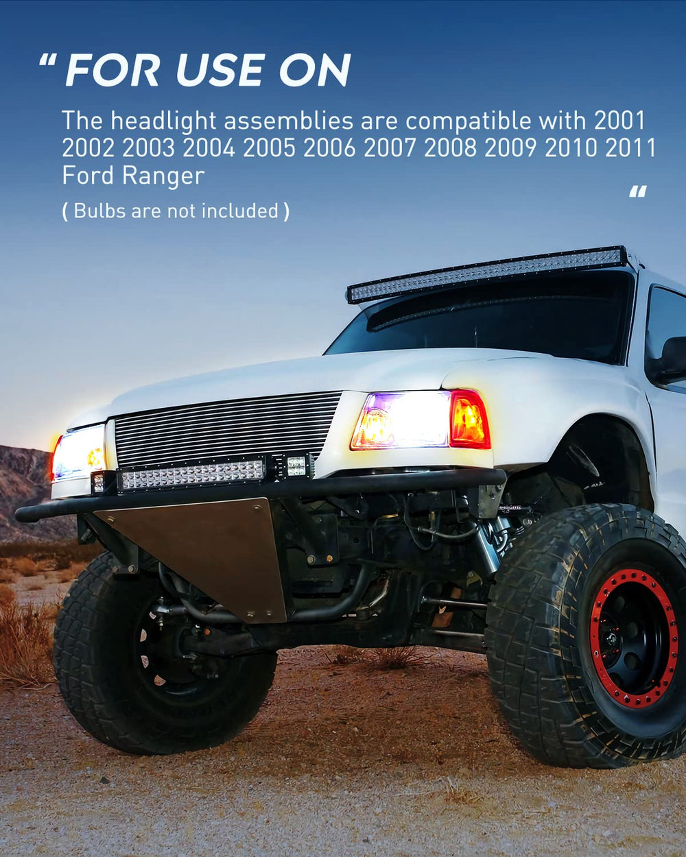 Nilight replacement headlights for Ranger 2001-2011, pair included, bulbs not included