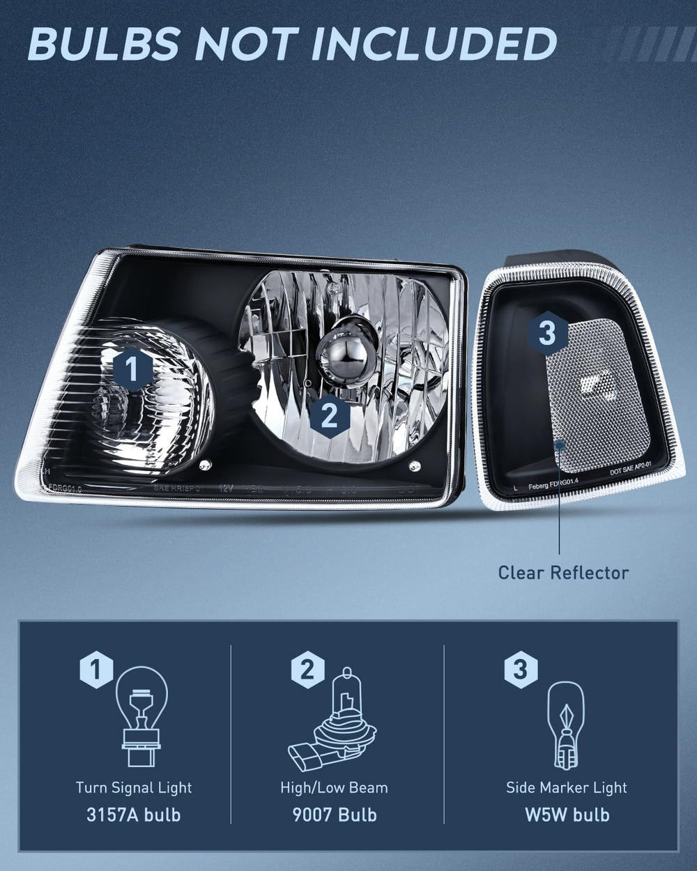 Nilight headlight driver-side close-up shows durable black housing for rugged roads.