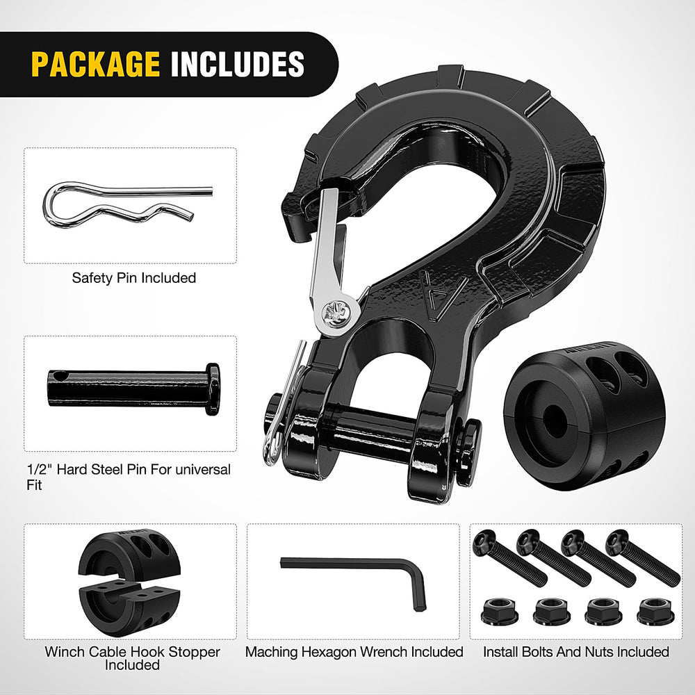Nilight heavy-duty clevis hook with spring-loaded latch ready for mounting.