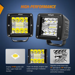Nilight LED cubes 3inch beam pattern demonstrates spot and flood coverage.