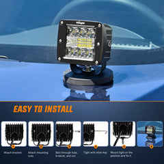 Nilight LED cubes 3inch front view on vehicle for enhanced night driving.