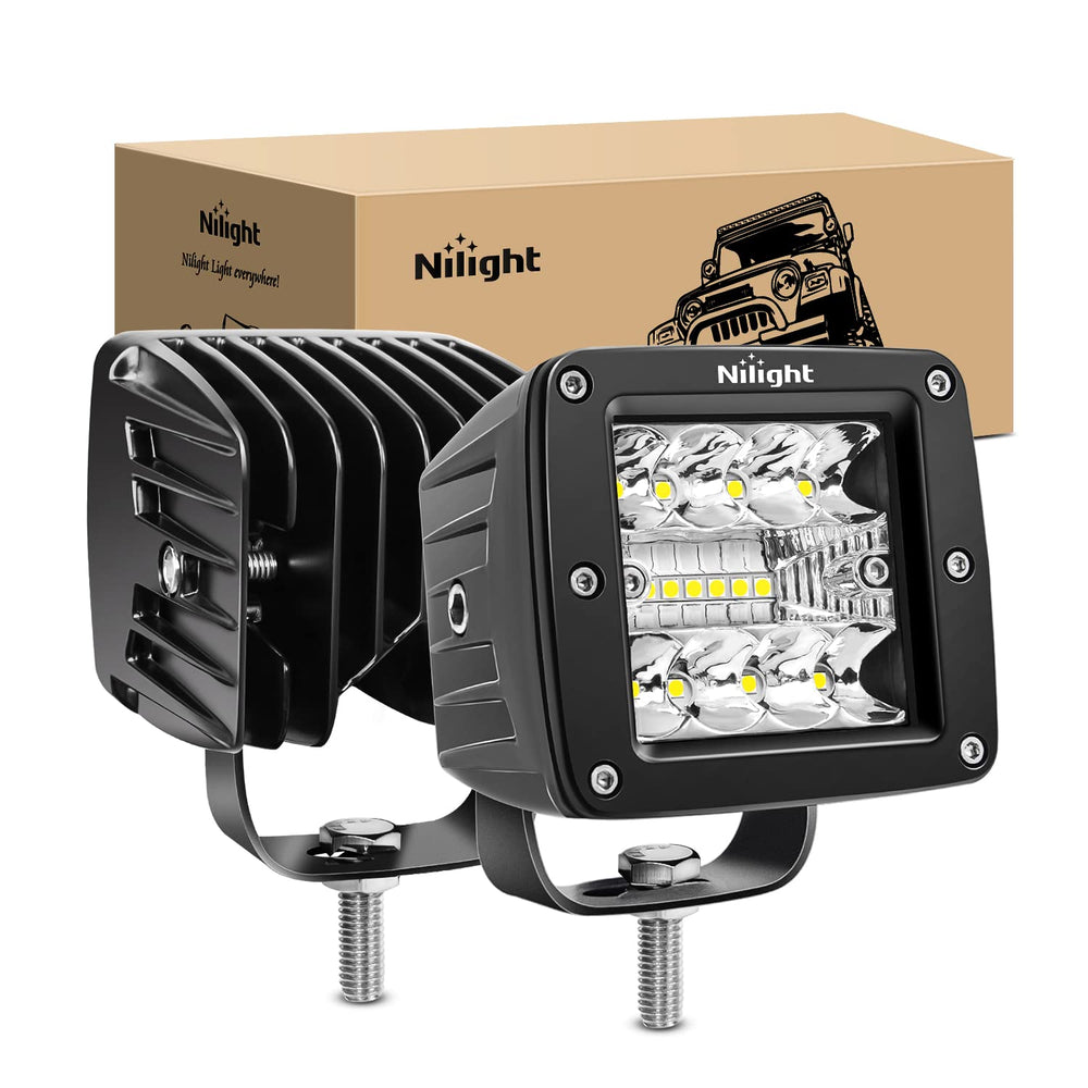 Nilight LED cubes 3inch side view installed for durable off-road lighting.