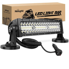 Nilight 13.5 inch LED light bar mounted with magnetic base for versatile positioning.