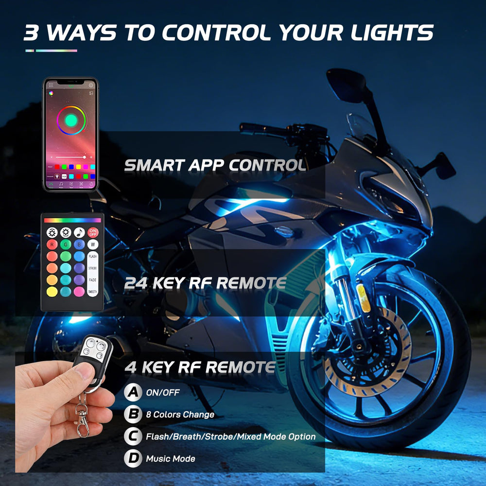 Nilight LED light strips side view adds colorful ride accent.