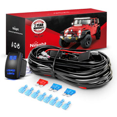 Nilight LED pod lights wiring harness showing four-light 12V setup