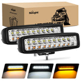 Nilight LED pods white-amber flood beam for wide night visibility.