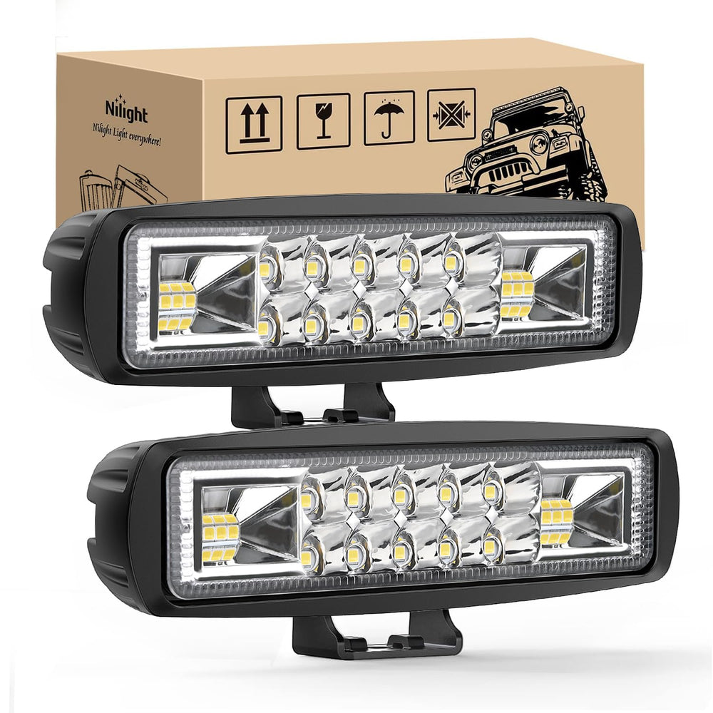 Nilight LED Pods 60W front beam for clear night visibility.