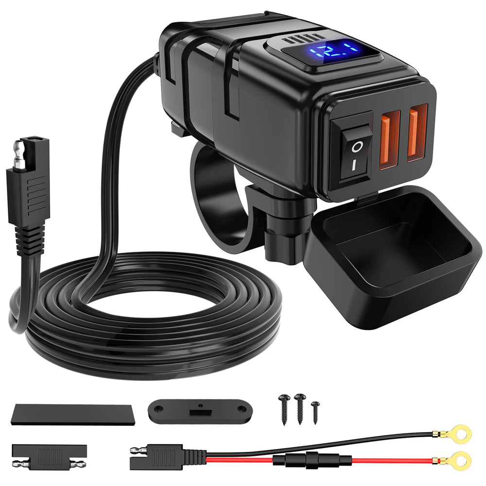 Nilight motorcycle charger voltmeter display tracks battery status during rides.