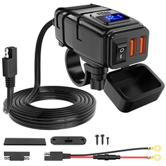 Nilight motorcycle charger voltmeter display tracks battery status during rides.