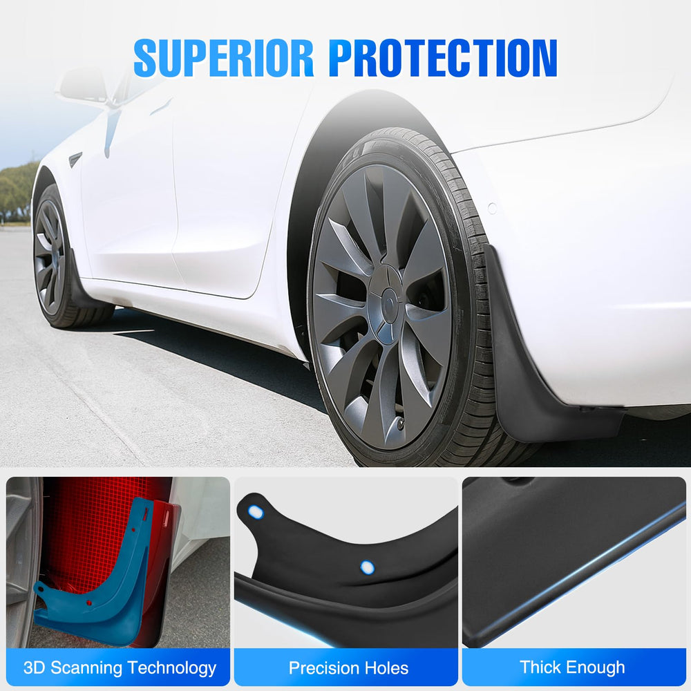 Nilight mud flaps on Tesla Model 3 rear-right shielding wheel wells from spray.