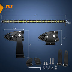 Nilight NI04-200W 41 inch light bar side mount shows adjustable brackets for flexible height and aim.