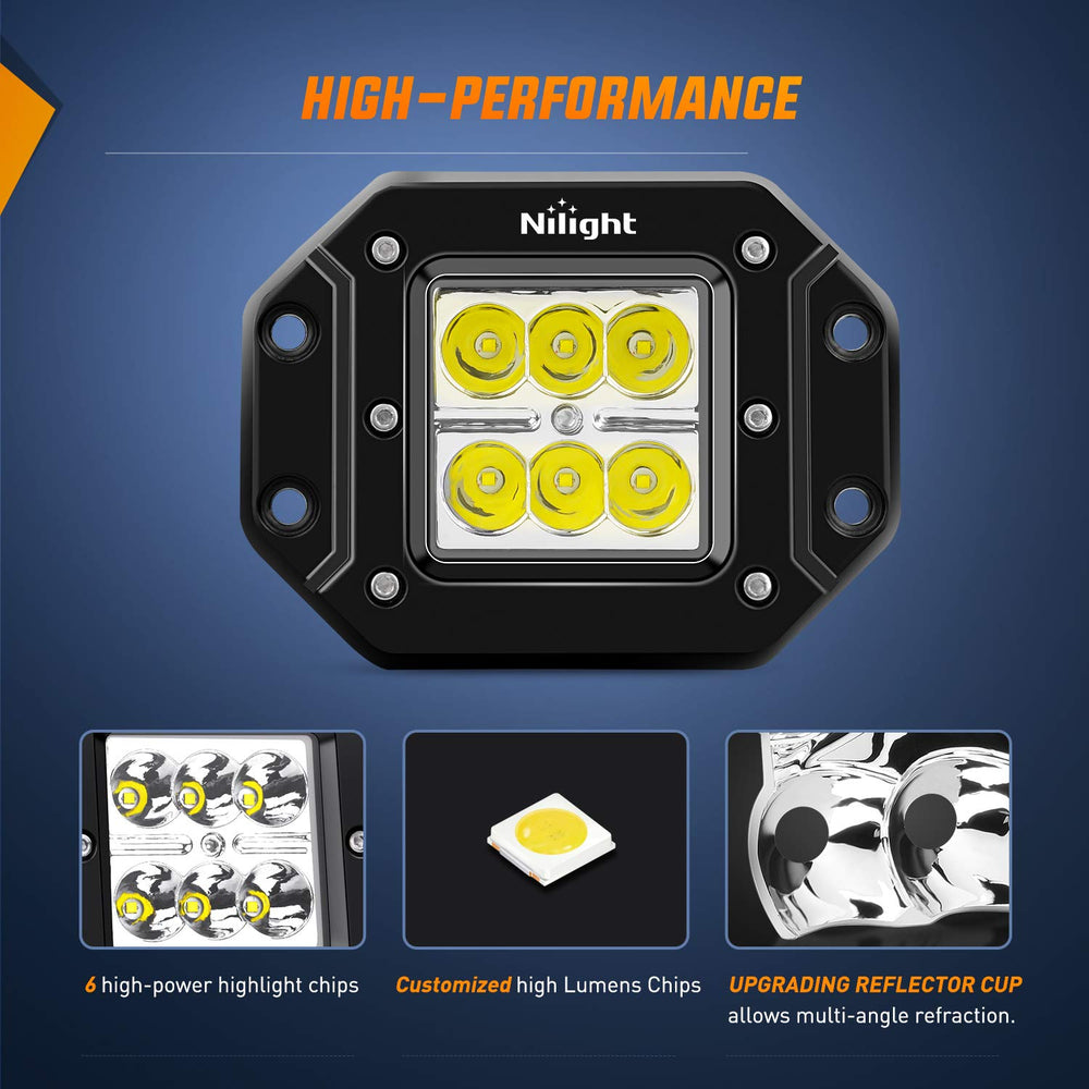 Nilight NI23C-18W aluminum heat sink promotes cooler operation.