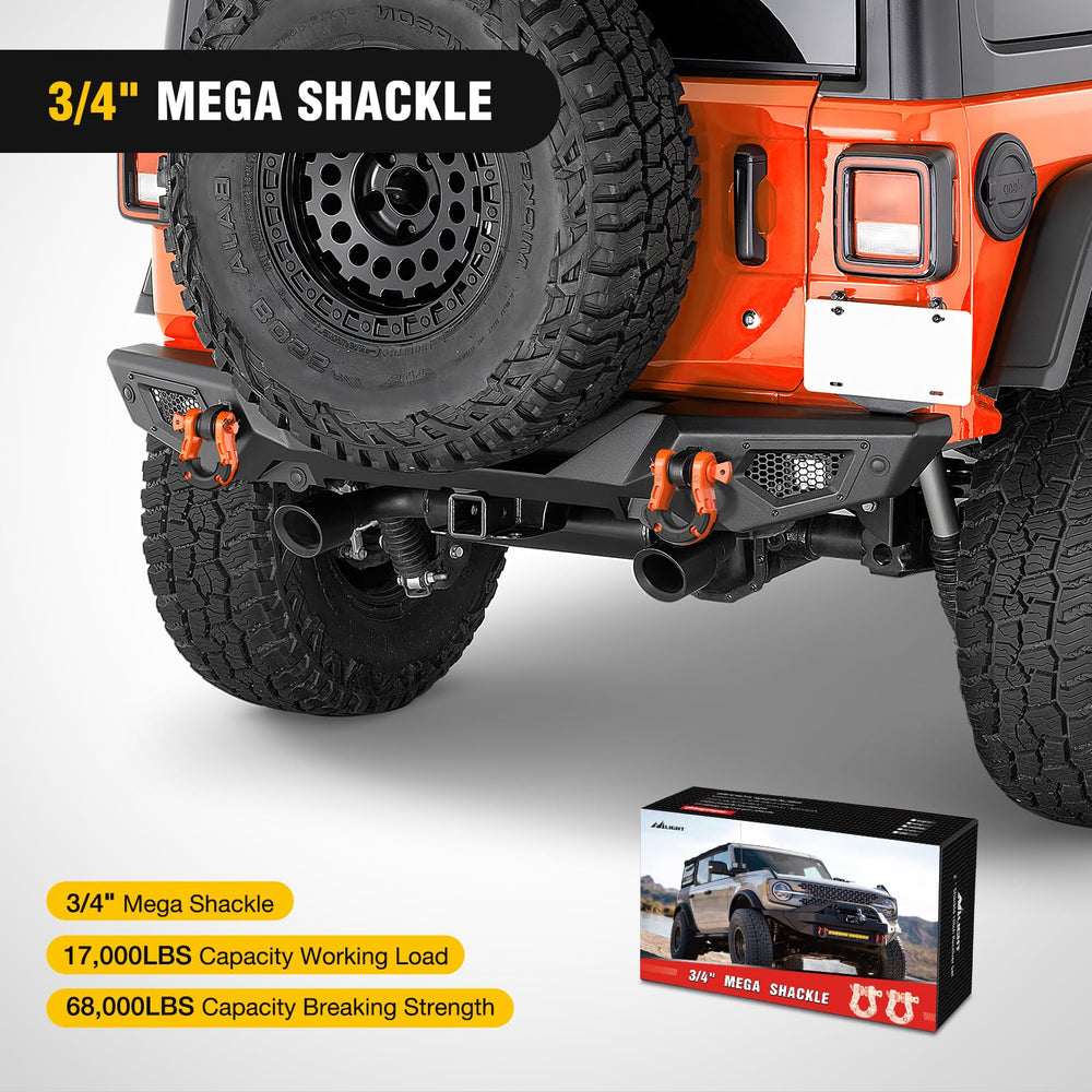 Nilight orange D-ring shackle emphasizes bold design for aggressive off-road styling.