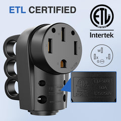 Nilight plug dimensions shown, designed to fit 10/3 STW 50A RV cord.